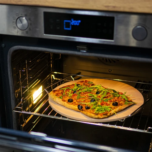 Piatra pentru pizza cu mâner și cuțit, din cordierit, rotundă 33 cm - 11