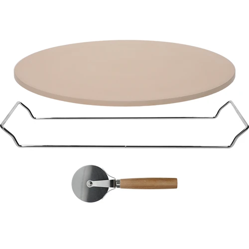 Piatra pentru pizza cu mâner și cuțit, din cordierit, rotundă 33 cm - 3