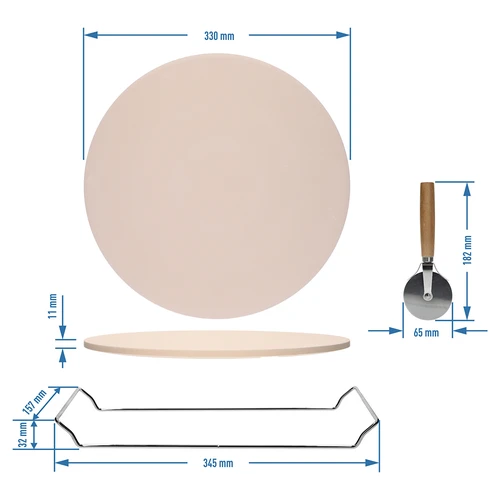 Piatra pentru pizza cu mâner și cuțit, din cordierit, rotundă 33 cm - 8