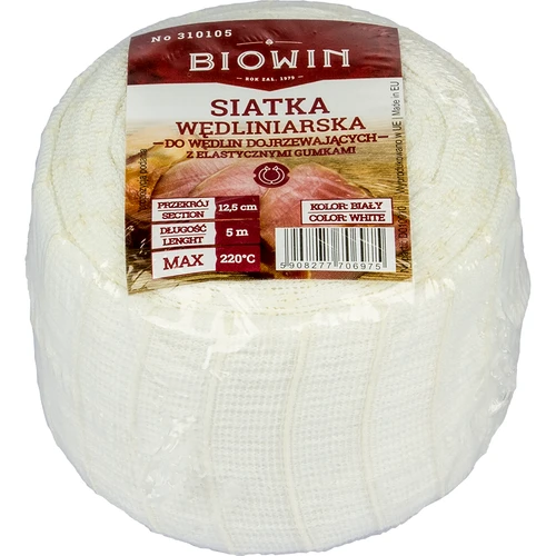 Plasă pentru mezeluri albă cu dimensiuni de 12,5 cm x 5 m, cu rezistență termică până la 220°C - 3