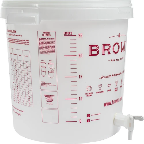 Recipient de fermentare 30L, de culoare albă cu imprimeu, robinet și 2 tuburi - j.EN - 4