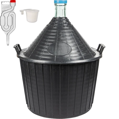 Set de vinificație de bază: damigeană din sticlă 54 L, în coș din plastic, cu dop și tub de fermentație  - 1 