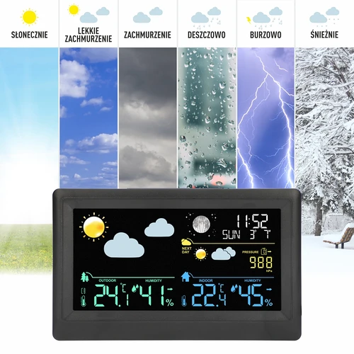 Stație meteo electronică – fără fir, cu senzor, neagră - 9