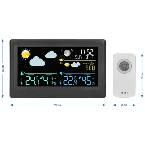 Stație meteo electronică – fără fir, cu senzor, neagră - 13