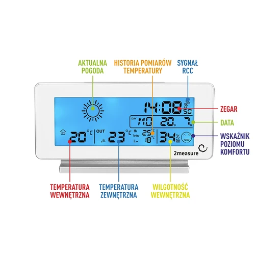Stație meteo RCC, DCF – electronică, fără fir, cu senzor iluminat, albă - 7