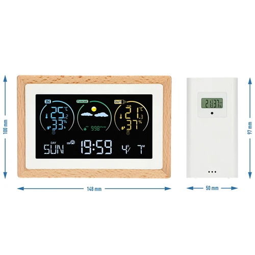 Stație meteo (RCC,DCF) - electronică, fără fir, iluminată, senzor, albă - 14