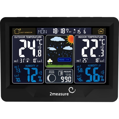 Stație meteo RCC, DCF – electronică, iluminată, fără fir, senzor, neagră - 3