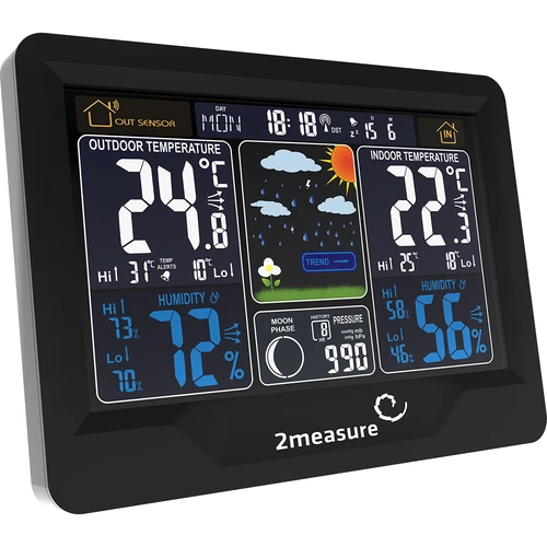Stație meteo RCC, DCF – electronică, iluminată, fără fir, senzor, neagră - 4