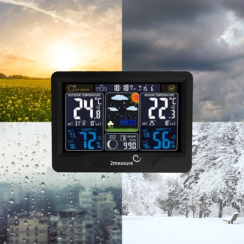 Stație meteo RCC, DCF – electronică, iluminată, fără fir, senzor, neagră - 19