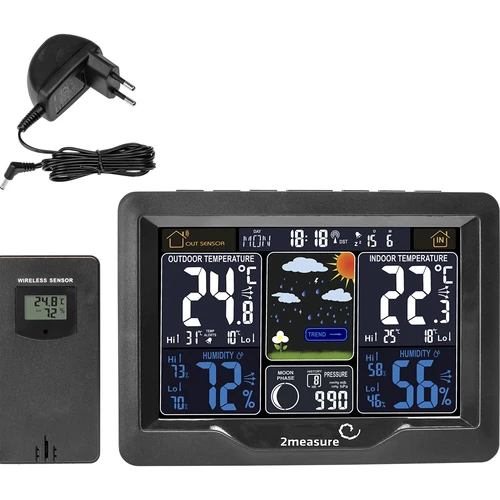 Stație meteo RCC, DCF – electronică, iluminată, fără fir, senzor, neagră - 2