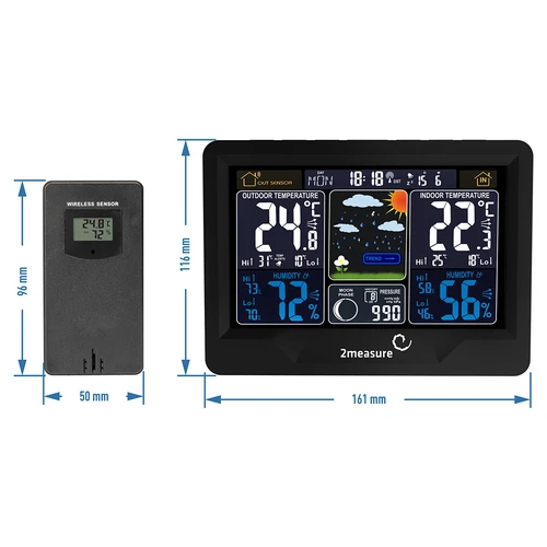 Stație meteo RCC, DCF – electronică, iluminată, fără fir, senzor, neagră - 12