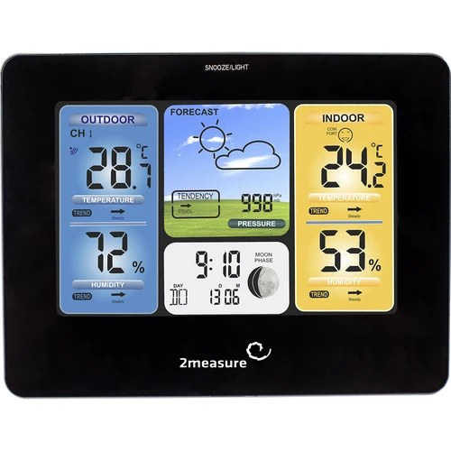 Stație meteo RCC – electronică, iluminată, fără fir, senzor, neagră - 4