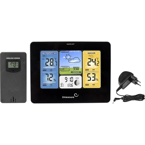 Stație meteo RCC – electronică, iluminată, fără fir, senzor, neagră - 2