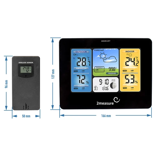 Stație meteo RCC – electronică, iluminată, fără fir, senzor, neagră - 11