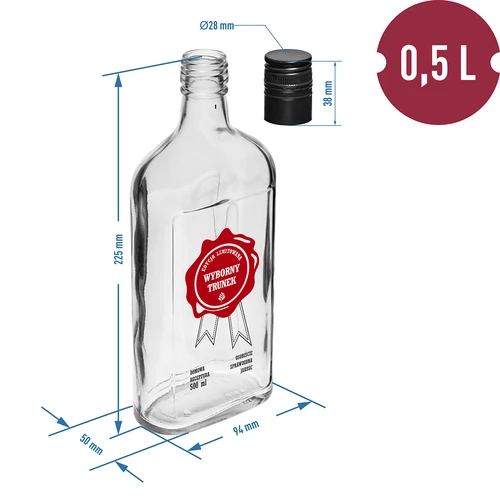 Sticlă 500 ml cu capac cu filet, inscripție „Wyborny Trunek”, 1 bucată. - 6