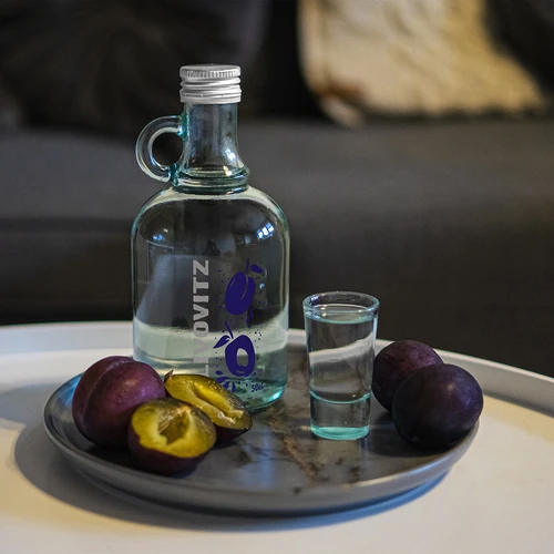 Sticlă 0,5 L cu capac și imprimare în 2 culori Slivovitz - 4 buc. - 8