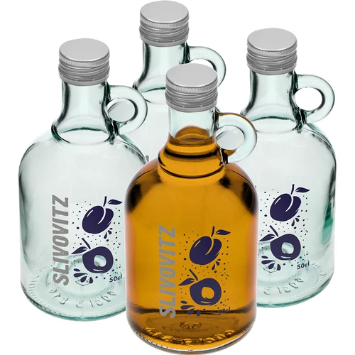 Sticlă 0,5 L cu capac și imprimare în 2 culori Slivovitz - 4 buc.