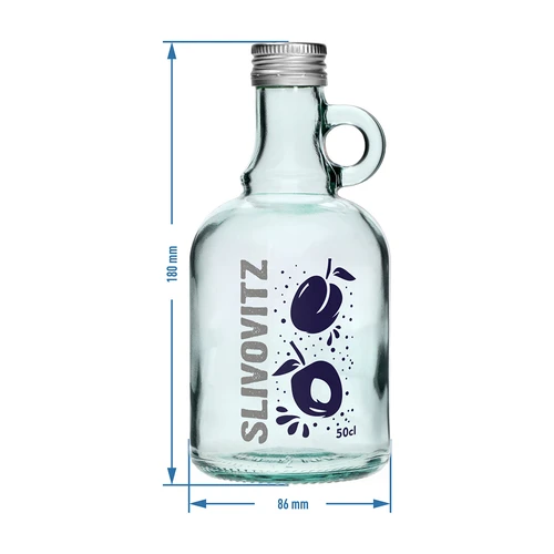 Sticlă 0,5 L cu capac și imprimare în 2 culori Slivovitz - 4 buc. - 7