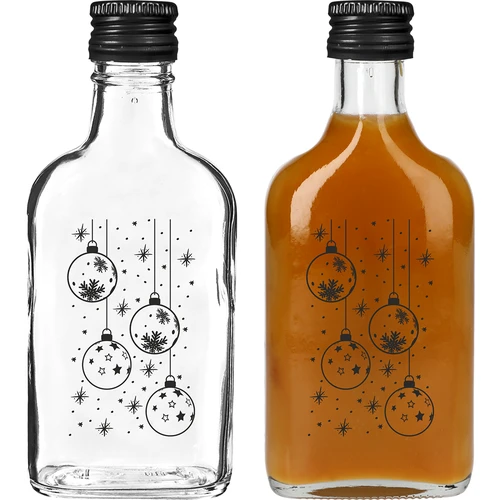 Sticlă tip ploscă 200 ml cu capac filetat, imprimare „Globuri”, 1 buc. - 2