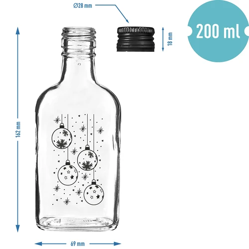 Sticlă tip ploscă 200 ml cu capac filetat, imprimare „Globuri”, 1 buc. - 5