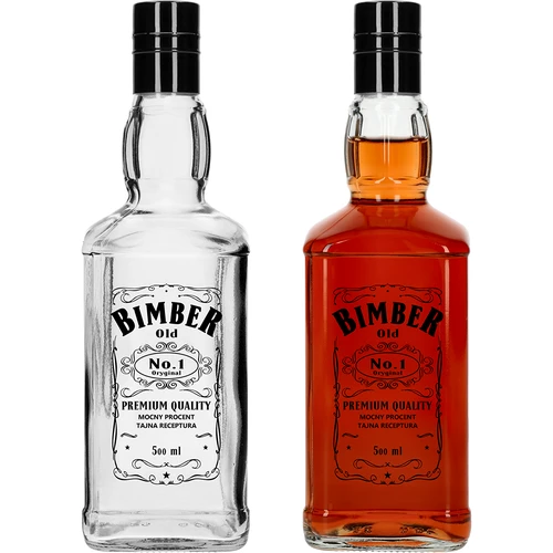 Sticlă Daniels 500 ml cu capac cu filet, imprimeu „Bimber OLD”, 1 bucată