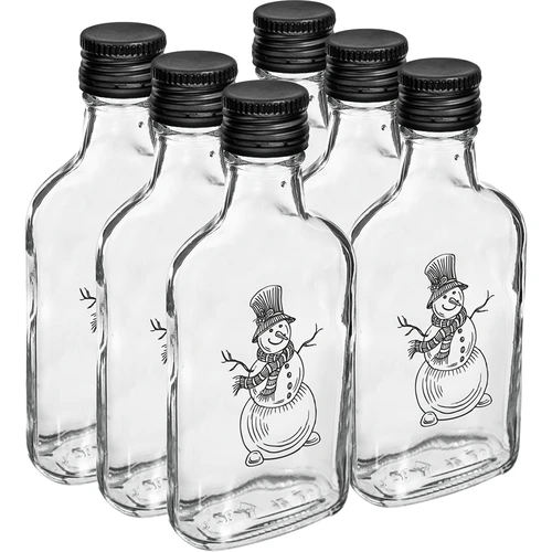 Sticlă tip ploscă 200 ml cu capac cu filet, imprimeu „Om de zăpadă”, 1 buc. - 4