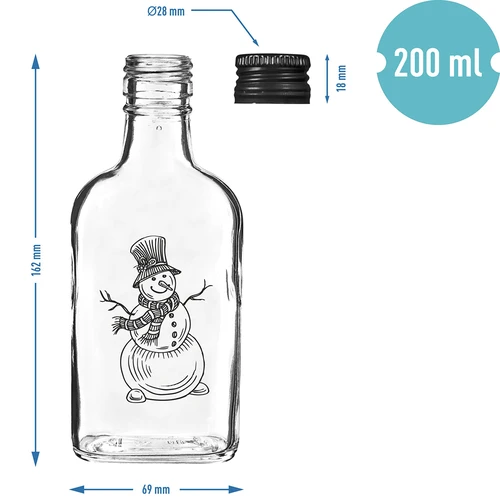 Sticlă tip ploscă 200 ml cu capac cu filet, imprimeu „Om de zăpadă”, 1 buc. - 5