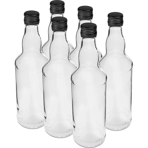 Sticlă de 500 ml pentru vodcă, cu capac negru filetat, 6 buc.