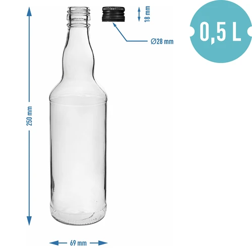 Sticlă de 500 ml pentru vodcă, cu capac negru filetat, 6 buc. - 5