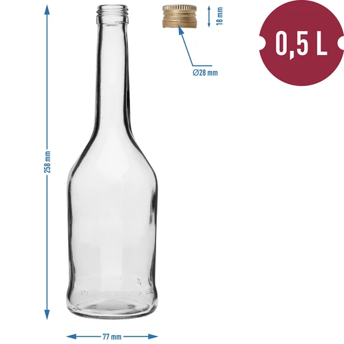 Sticlă Napoleon 500 ml cu capac fi28, 6 buc - 7