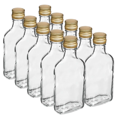 Sticlă pentru lichioruri ploscuță cu capac 200 ml 10 buc