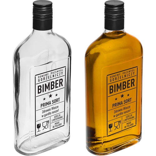 Sticlă tip ploscă 500 ml cu capac filetat, imprimeu „Bimber PRL”, 1 buc. - 4