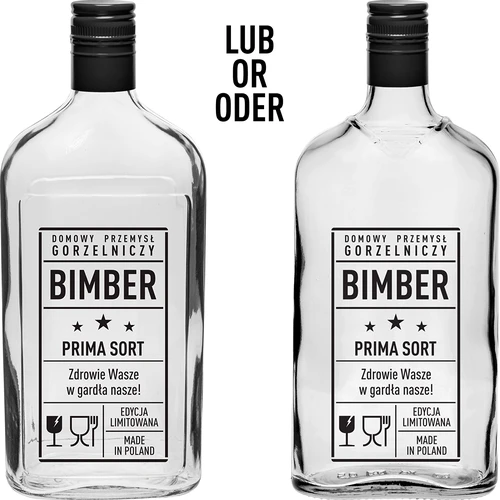 Sticlă tip ploscă 500 ml cu capac filetat, imprimeu „Bimber PRL”, 1 buc. - 2