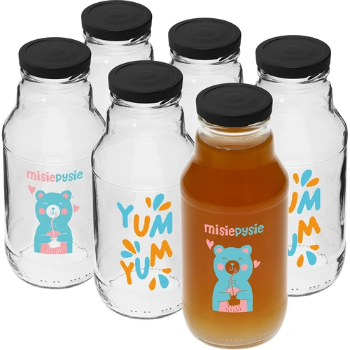 Sticlă twist off 330 ml cu capac fi43 și imprimare colorată - 6 buc.