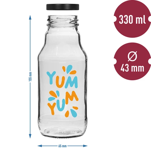 Sticlă twist off 330 ml cu capac fi43 și imprimare colorată - 6 buc. - 6