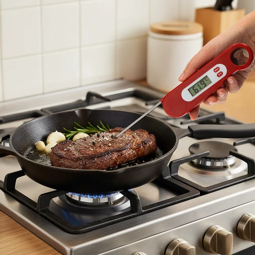 Termometru culinar electronic cu sondă pliabilă (-50/+300℃), roșu - 7