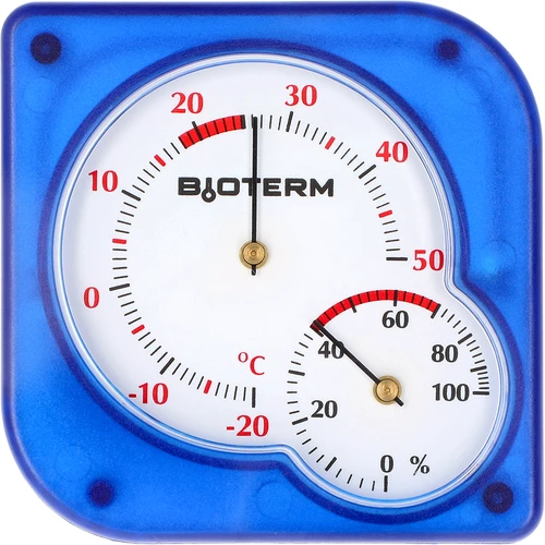 Termometru interior bimetalic cu higrometru (-20 la +50°C), albastru