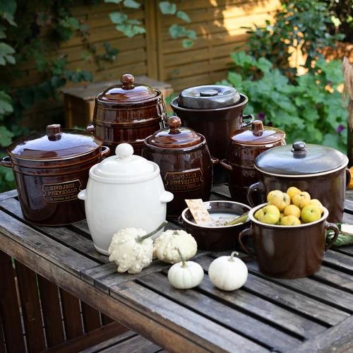 Vas de ceramică - oală de 10l pentru murat cu garnitură de apă și capac - 4