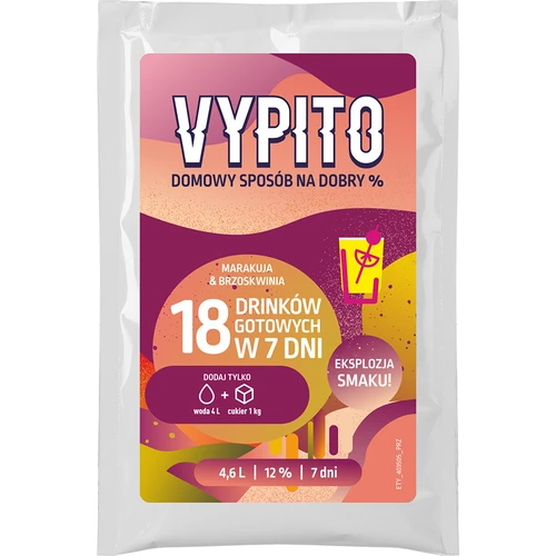 VYPITO 12%, plic pentru 18 drinkuri – Fructul pasiunii-Piersică, 126 g