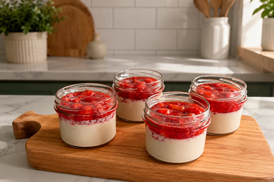 Panna cotta vegană cu căpșuni